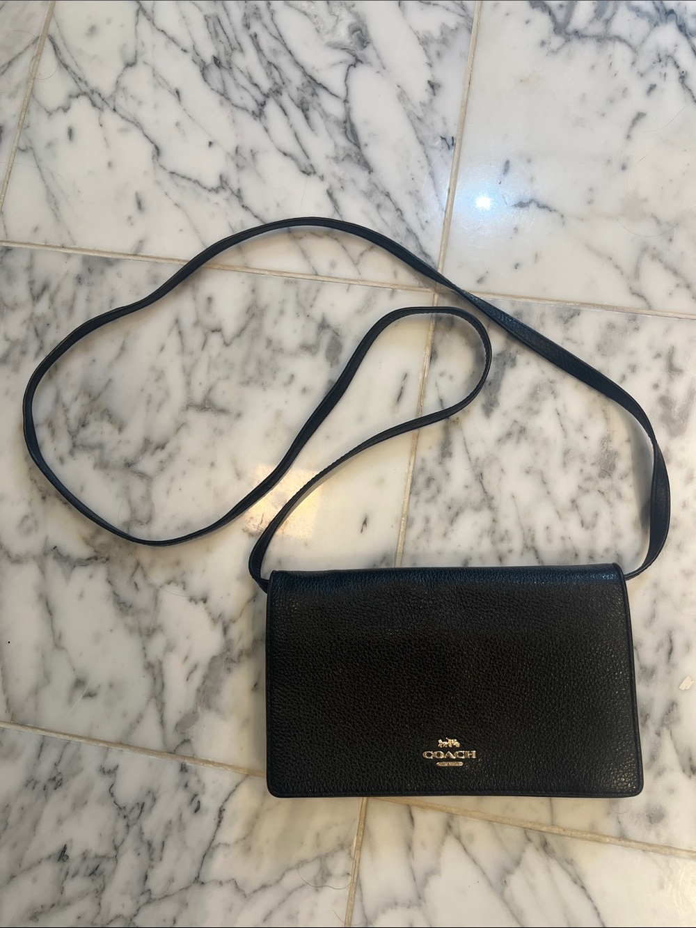 Coach Black Leather Crossbody Bag – Classic & Chic 8”x5” like new